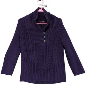 Chaps Women's L Purple Cable Knit Cotton Sweater, Whimsigoth Preppy Casual